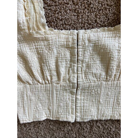 Forever 21 Butter Yellow Floral‎ Flower Lace Crop Top Festival Boho Shirt Small - Picture 4 of 10